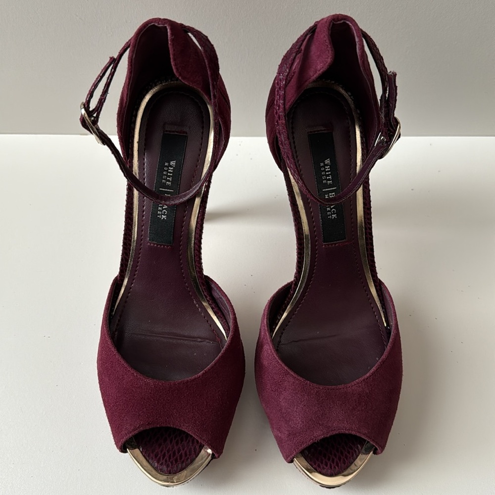 WHBM Burgundy Peep-Toe Heels - Picture 3 of 6